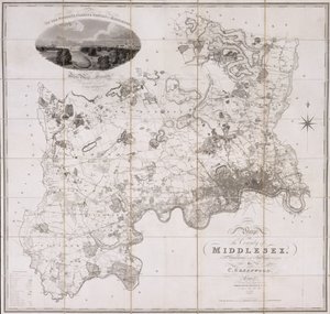 Mapa hrabství Middlesex, vydaná v roce 1819 (tisk)